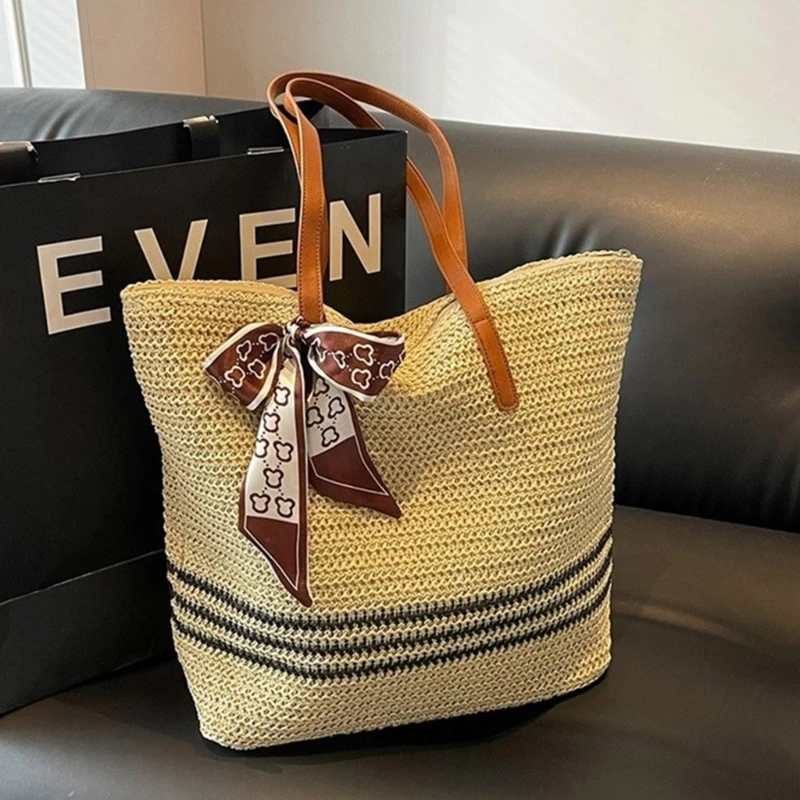 Bolsa feminina rattan praia saco palha bolsa ombro capacidade bolsa verão artesanal saco férias