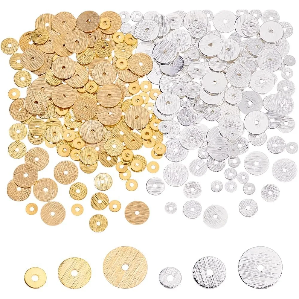

300pcs 6 Styles Brass Disc Spacer Beads 4/6/8mm Flat Round Heishi Beads Shiny Rondelle for DIY Craft Necklace Bracelet Earring