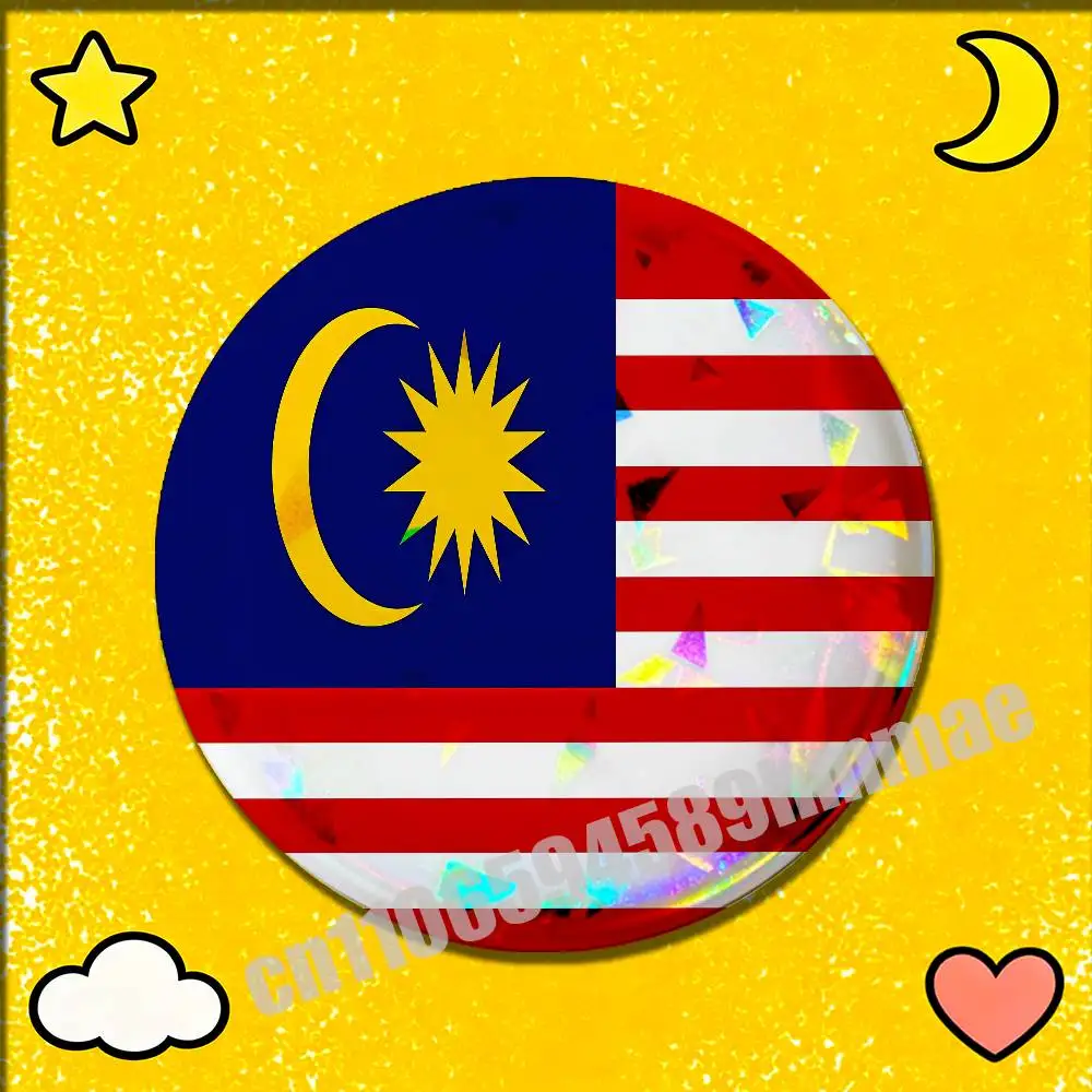 

For Malaysia Flag Emblem Round Pins Insignia Badge Case Clothes Hats 32mm Ornament Brooch Button