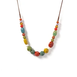 Colorful Handmade Ceramic Necklace Adjustable Boho Long Statement Jewelry 40-80cm Pendant Vintage Boho Jewelry