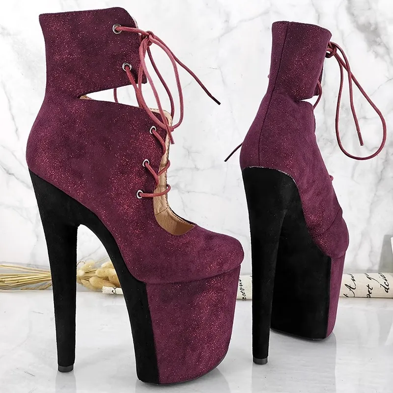 

New Women 20CM/8inches Suede Upper Plating Platform Sexy High Heels Boots Pole Dance Shoes 158