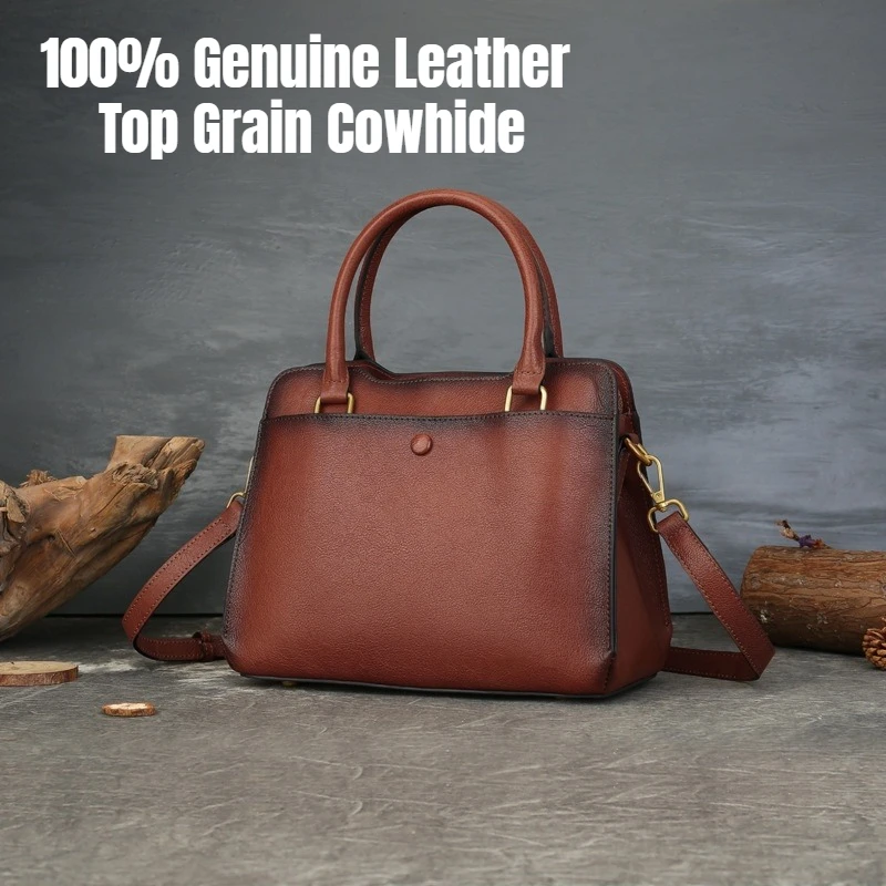 

Genuine Leather Tote Bag for Women, Large Capacity Vintage Commute Handbag, Shoulder Crossbody Purse with Top Handle