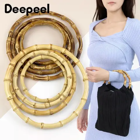 2/4Pcs 7/10/12/15/18cm Natural Bamboo Bag Handles Handbag Round Ring Handle Purse Frame DIY Handmade Craft Woven-Bag Accessories