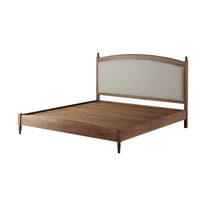

Nordic Black Walnut Softbag Double Bed, Japanese Cherry European Retro Modern Bed