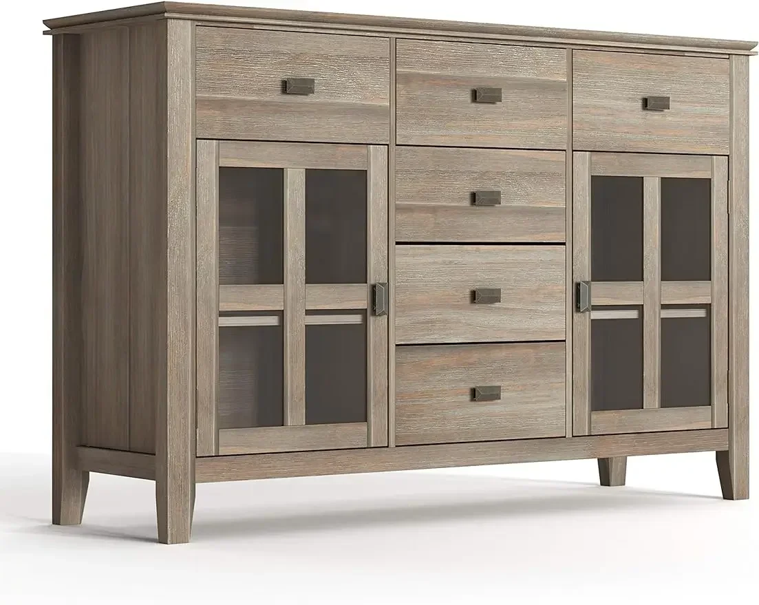 54 inch Transitional Sideboard Buffet in Distressed Grey features 2 Doors,6 Drawers and 2 Cabinets with Large storage spaces