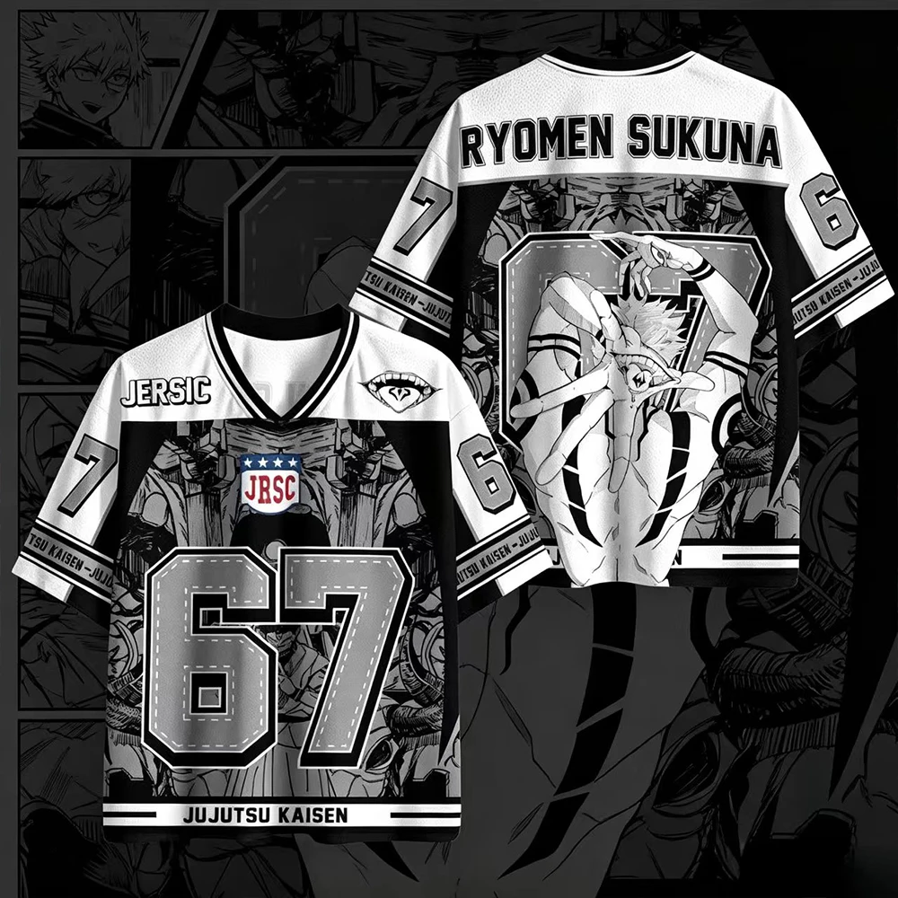 Jujutsu Kaisen Ryomen Sukuna Anime Jersey Short Sleeve Breathable Loose Oversized Unisex No.67 Number Print Casual Sports Tee