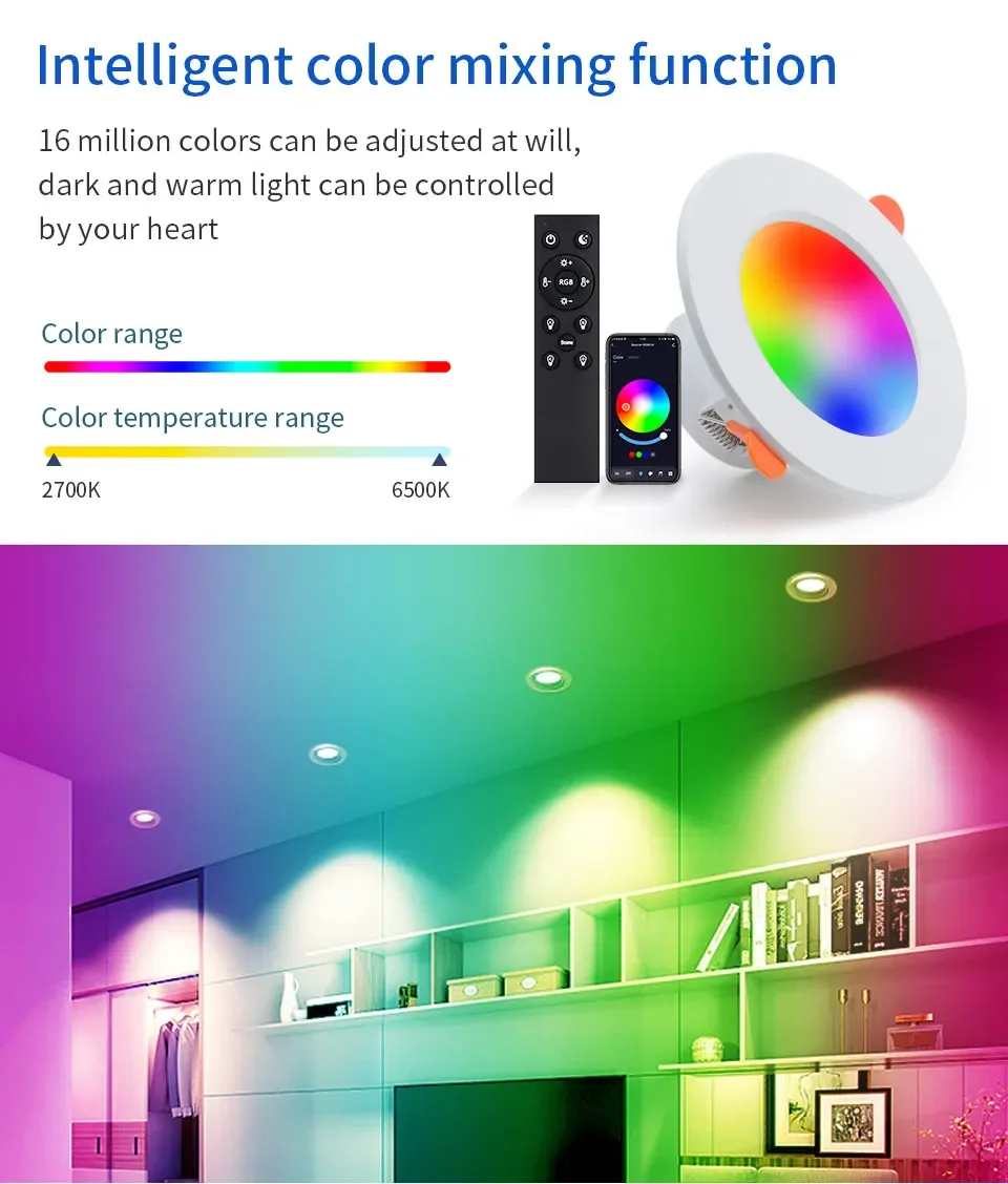 Tuya Smart LED Downlight 220V 10W Bluetooth RGB Dimmable Ceiling Lamp RF 2.4G Remote Smart Life APP Control Bedroom Living Room