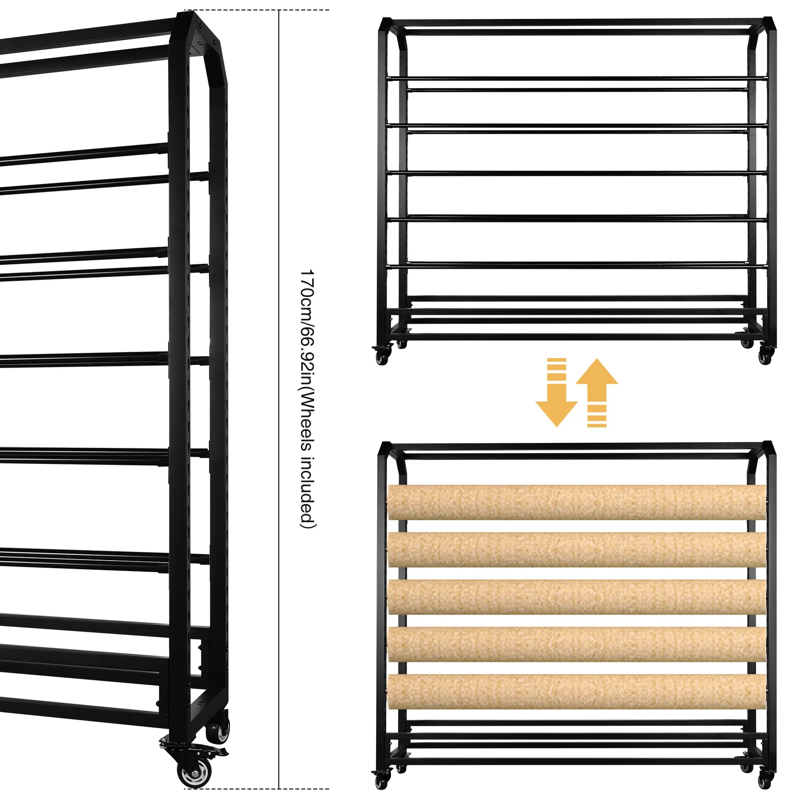 

Мобильная стойка-органайзер на 10 штанг для хранения рулонных материалов: пленок для оклейки автомобилей, оконных пленок, обоев