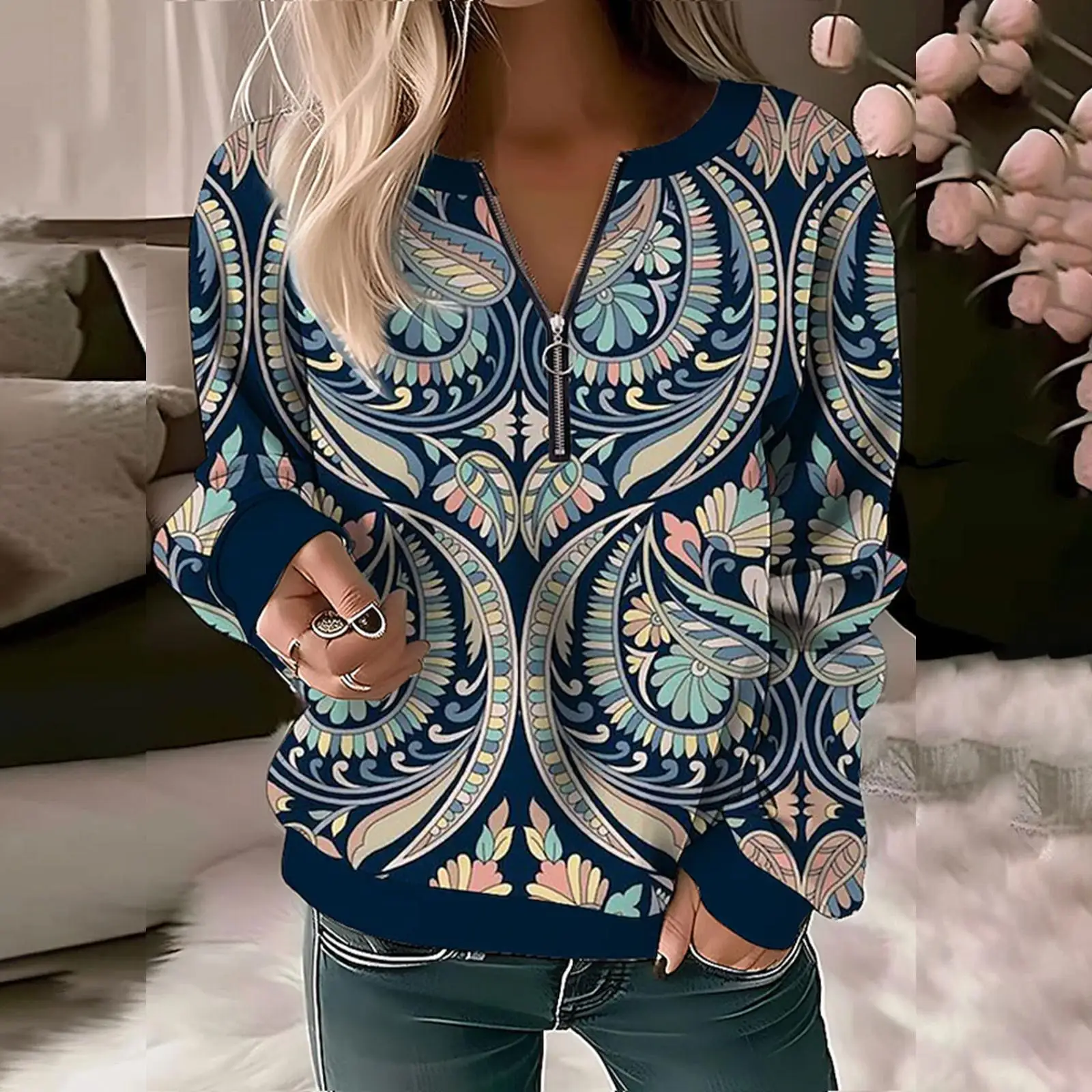 

Женский свитшот, пуловер, базовый четверть на молнии, желтый, красный, синий, с галстуком, уличный топ с v-образным вырезом и длинными рукавами, повседневный осенний пуловер