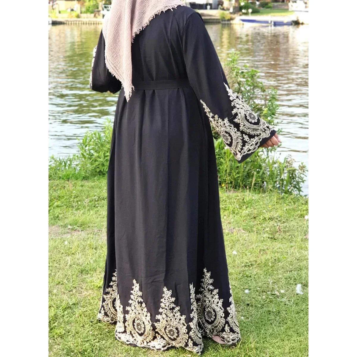 Moda Patchwork batas abiertas Casual Dubai Abaya vestido musulmán Abayas ajustadas para mujeres con cordones cárdigan de manga larga vestido largo