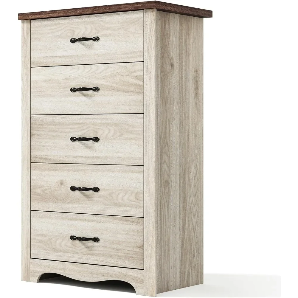 5-Drawer Dresser - Modern Bedroom Chest with Wide Drawers, Wood Storage Organizer for Bedroom or Living Room, Beige dresser