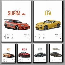 Arte de pared de coche de lujo, pintura en lienzo, carteles nórdicos e impresión de imágenes de pared, decoración del hogar para sala de estar, Nissan GTR, Toyota, Mazda, Lexus