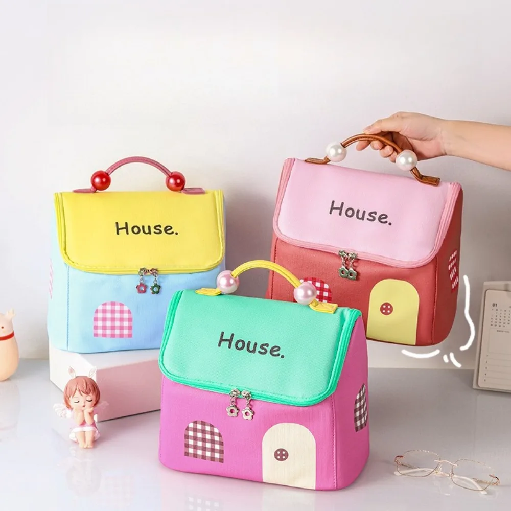 

New Hot Selling Color Matching Cosmetic Bag Portable Cosmetic Storage Bag Large-capacity Portable Creative House-shaped Handbag