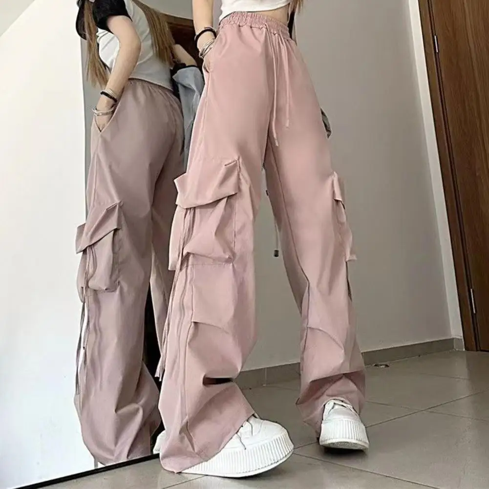 Pantalon cargo taille haute à jambes larges pour femmes avec grandes poches, pantalon femme, style chimhop, streetwear ajusté