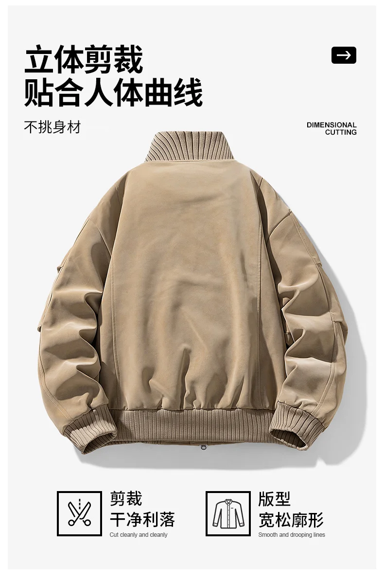 Men Casual Winter Faux Suede Bomber Jacket Stand Collar Parkas Motorcycle Coa Zip Up Warm Thickened Outerwear Fashion 28518