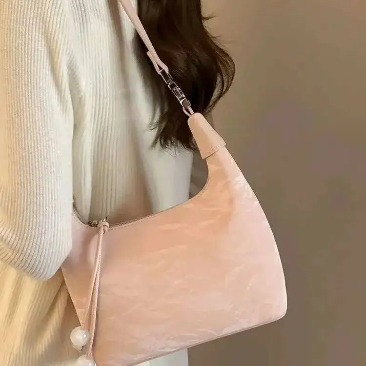 Bloom Chinese Style Y2k Hand Women Vintage Pu Leather Handle Hobos Bags Purse Female Retro Elegant Messenger Bag Aesthetic