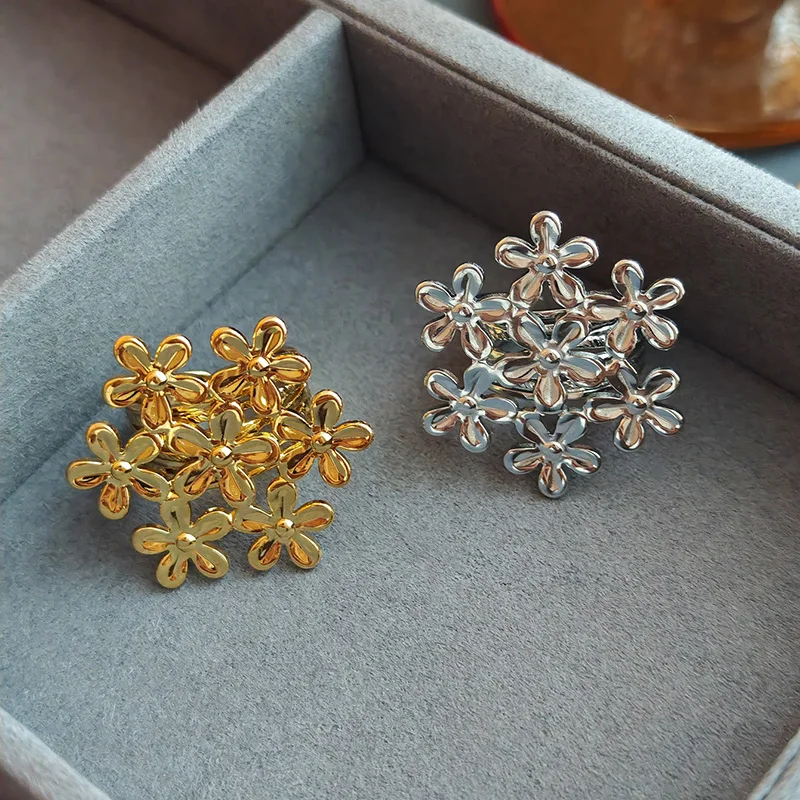 ANENJERY 316L الفولاذ المقاوم للصدأ متعددة الزهور حلقة مفتوحة للنساء الرجال حساسة أنيقة فاخرة تصميم مجوهرات هدايا بالجملة #2