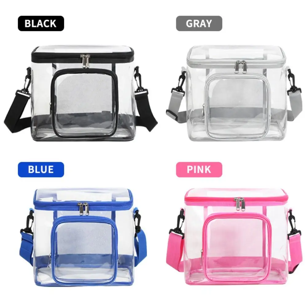 Transparent Crossbody Bag Waterproof Large Capacity Lunch Bag Adjustable Strap Front Storage Compartment Toiletries Organizer