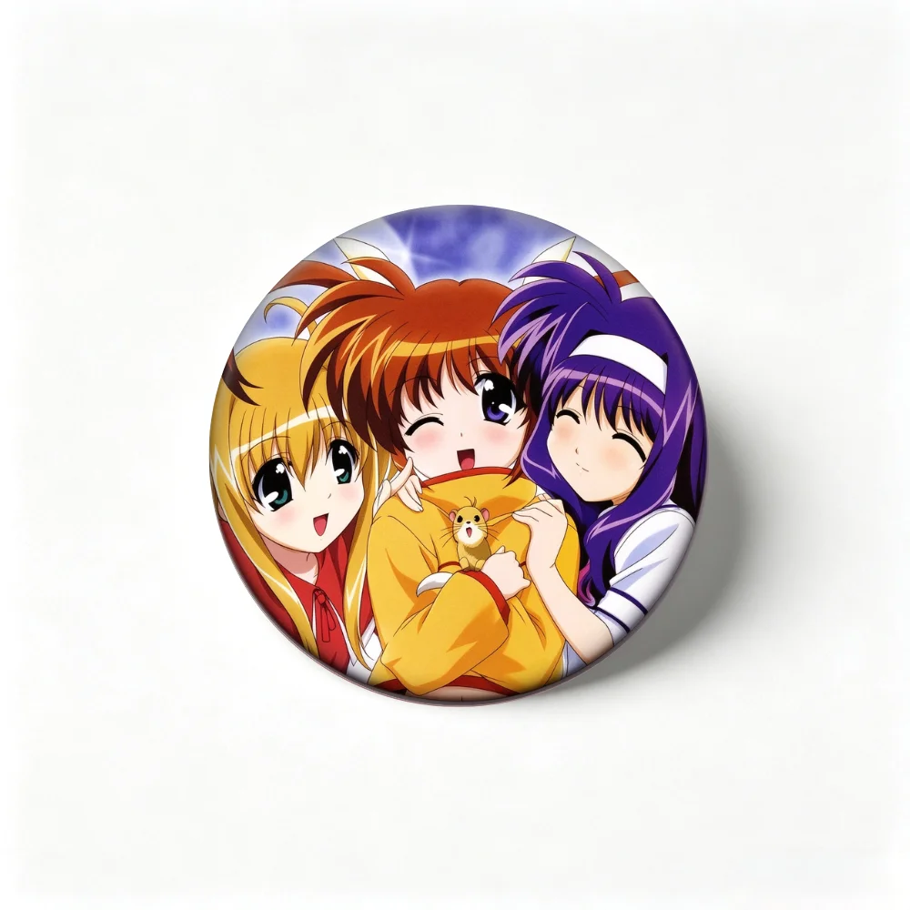 Cartoon Badge Magical Girl Lyrical Nanoha Trio Character Portrait Tinplate Brooch for Bag & Clothing Ornament
