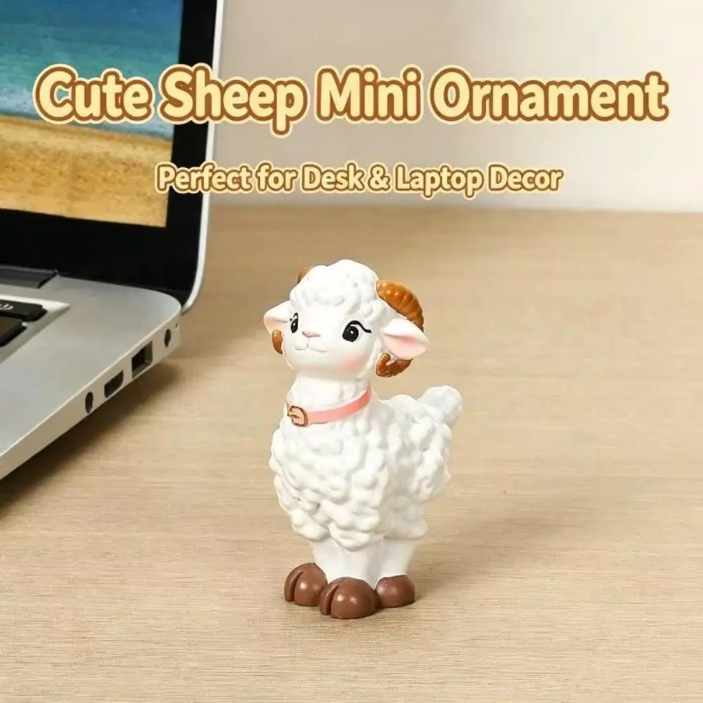 Cartoon Resin Sheep Figurine Cute Handmade Animal Figurines Stable Adorable Mini Sheep Statue Year of The Sheep