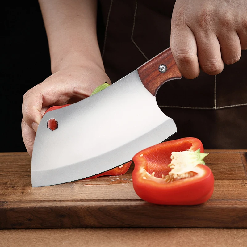 Forged Meat Cleaver Knife Stainless Steel Butcher Boning Kitchen Chef Knife Fishing BBQ Fruit Portable Knife with Cover