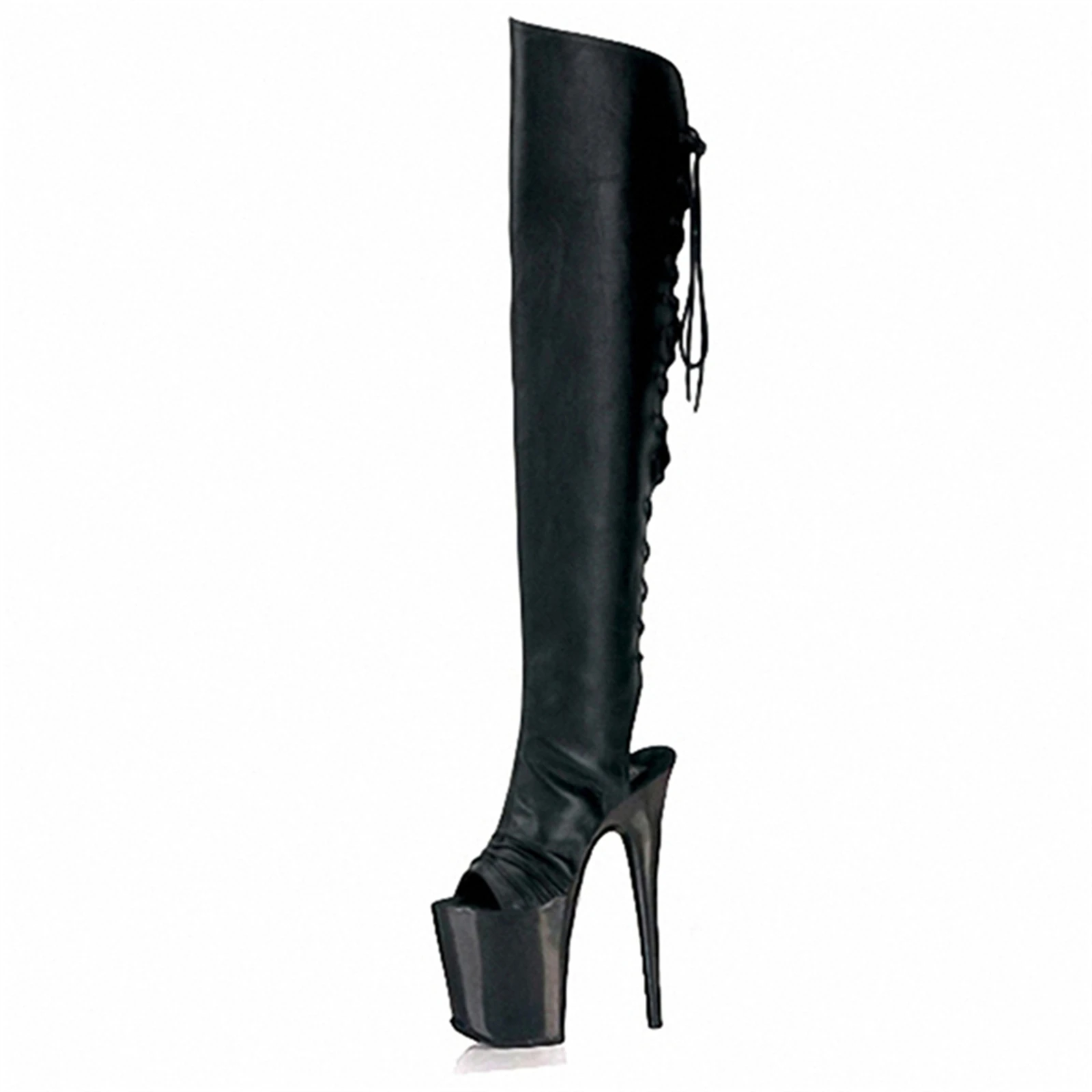 

20CM OVERKNEE Boots - Pointed Toe Fishnet Stockings Stiletto Heels with Buckle Straps (Fetish Latex Clubwear)