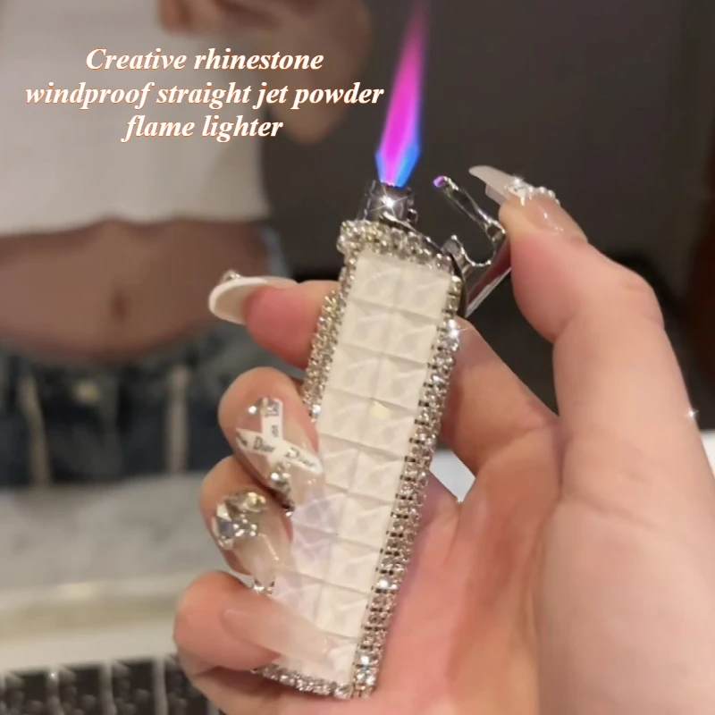 

Hot selling Diamond Set Windproof Gas Lighter for Women, Creative Gift: Direct Charging Powder Flame Mini Cigarette Lighter