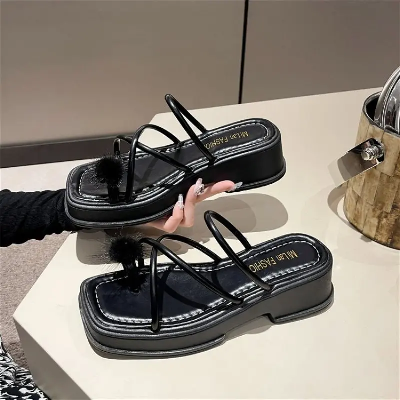 

English Style Platform Sandals Suit Female Beige Summer Heels Clear Shoes Women's All-Match Espadrilles Beach Slipper Girls New