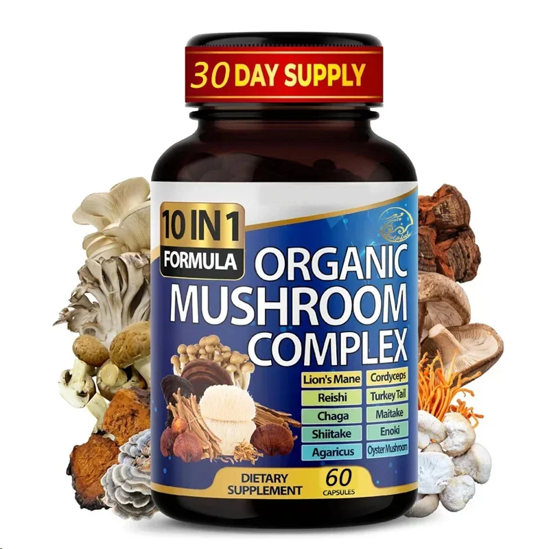 

10 in 1 High-strength Mushroom Supplement: Lion Mane, Ganoderma Lucidum,Cordyceps Sinensis - Memory and Focused Brain Supplement
