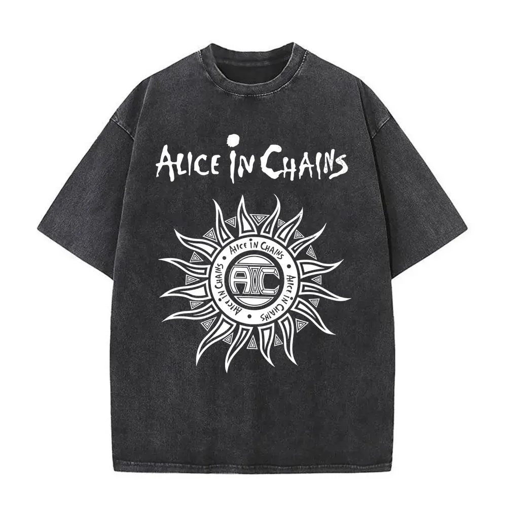 

Washed Vintage Rock Band Alice in Chains Graphic T-shirt Men Women Clothing 90s Gothic Punk Oversized Crewneck T Shirt Fans Gift