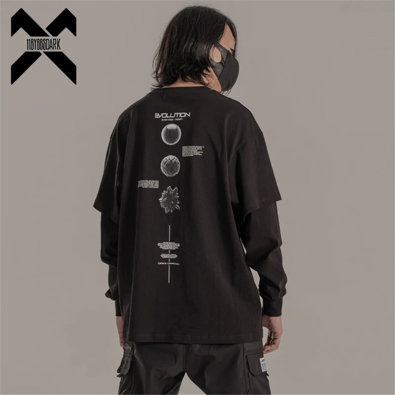 

Hip Hop Long Sleeves T-Shirt Mens Japanese Loose Fake Two Pieces T Shirt 2022 Summer Streetwear Cotton Harajuku Tops WB711