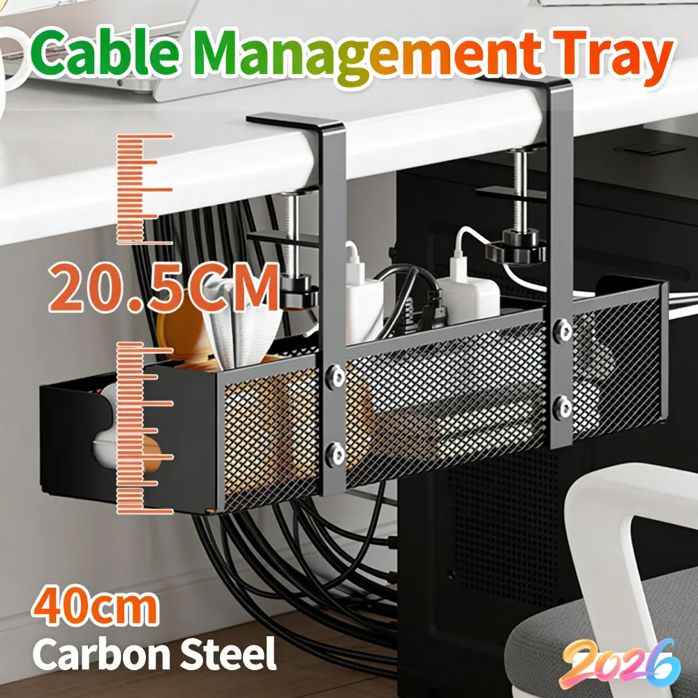 Under Desk Cable Management Tray with Clamp Cord Organization Box Cable Storage Box for Office Home