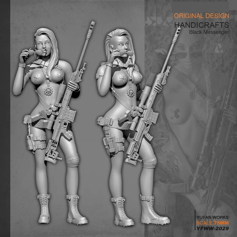 

75mm Sexy Female Gunman Soldier Resin Model Figure Gk Micro Miniature 3d Printed White Model Toy Unassembled And Unpainted Kit
