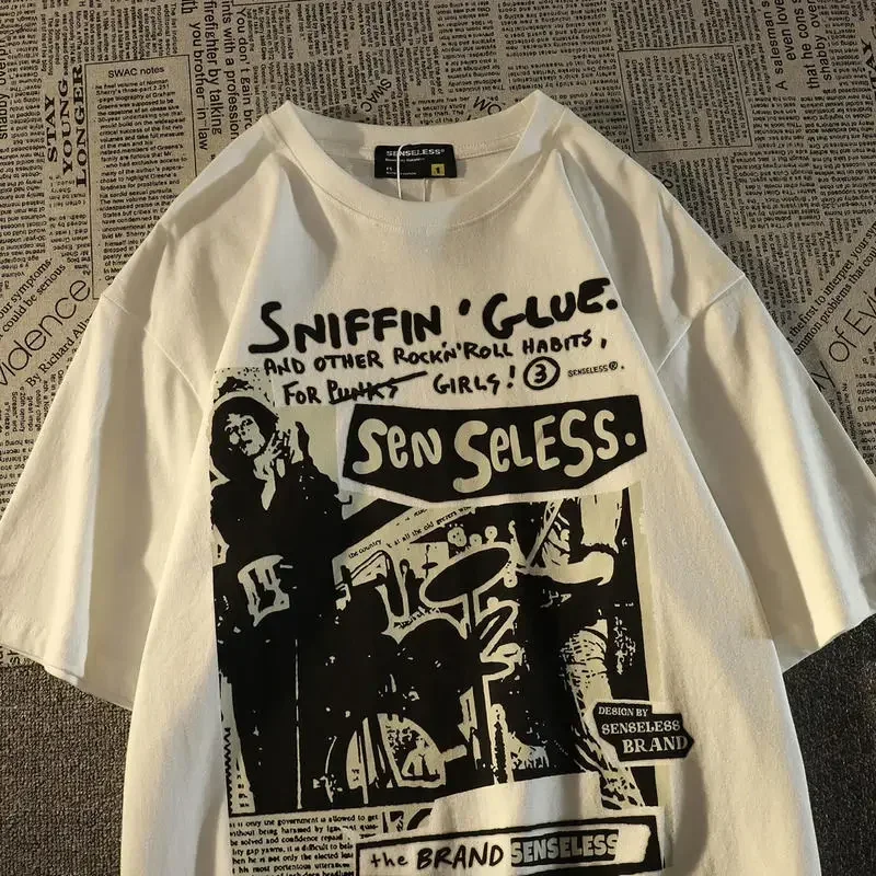 تي شيرت رجالي كاواي برقبة دائرية ، ملابس الشارع بأكمام قصيرة ، قمم كاجوال في الولايات المتحدة ، ملابس هاراجاكو ، الصيف