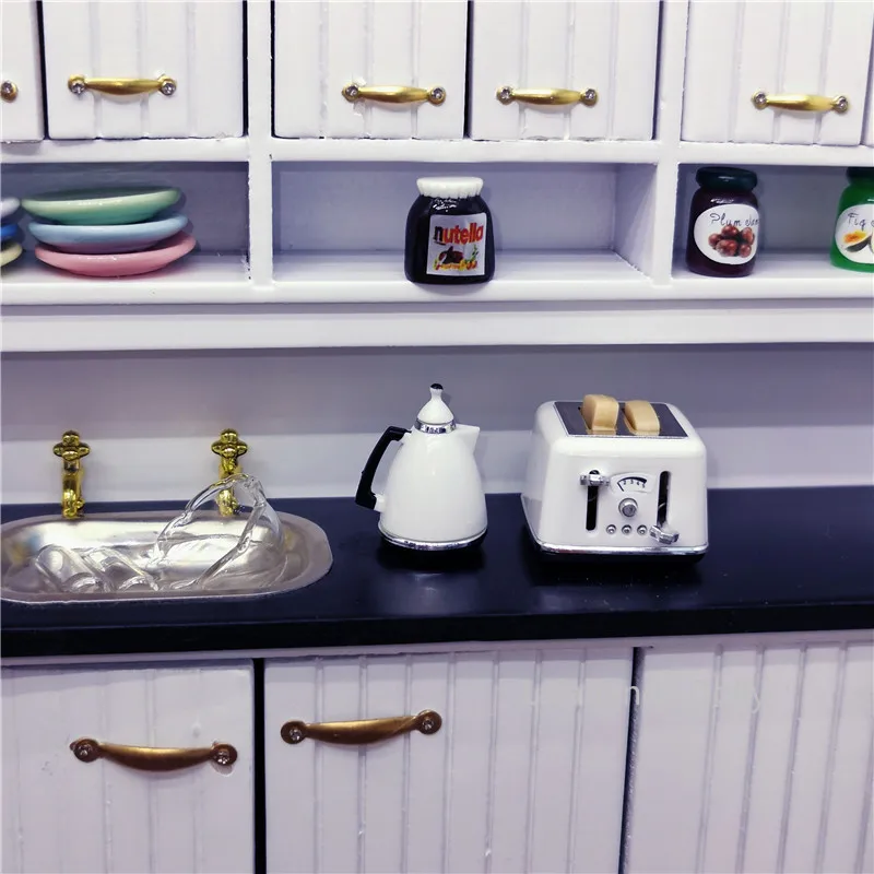 1:12 بيت الدمية محمصة صغيرة على الطراز الحديث، نموذج غلاية لمطبخ بيت الدمية، ملحقات تزيين أثاث غرفة المعيشة