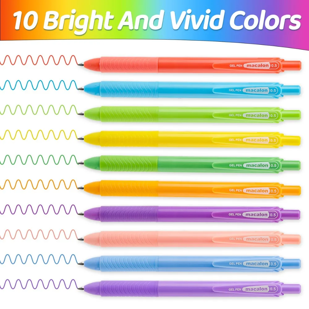 10 шт., выдвижная цветная гелевая ручка с тонким кончиком, быстросохнущая художественная ручка для рисования, канцелярские принадлежности, 0,5 мм, студенческая ручка для рисования, ручка для рисования