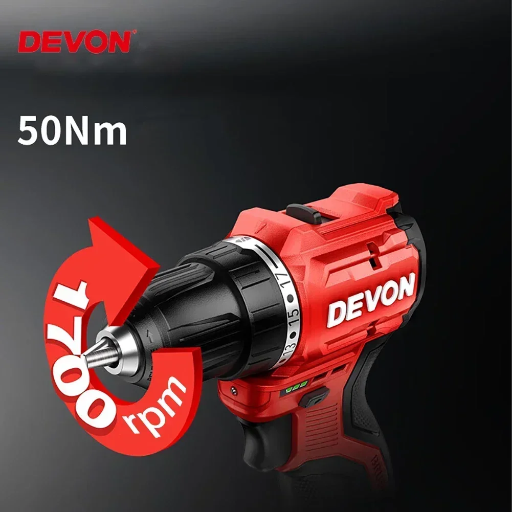 Devon 5208 Cordless Electric Drill Brushless Motor 12v 50Nm 1700rpm Dual Speed Torque Adjustable Share Flex Battery Platform