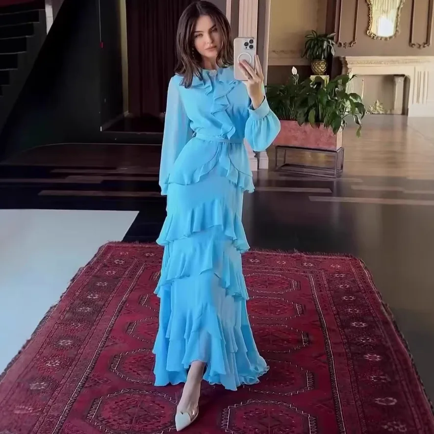 Elegant Women's Long Sleeve Maxi Dress Set - usage example