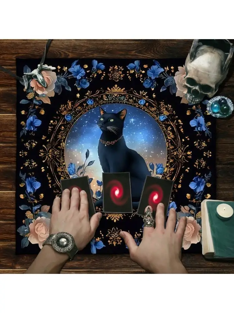 

652F Tarots Card Tablecloth Cats Flower Divinations Tapestry Witchcrafts Supplies
