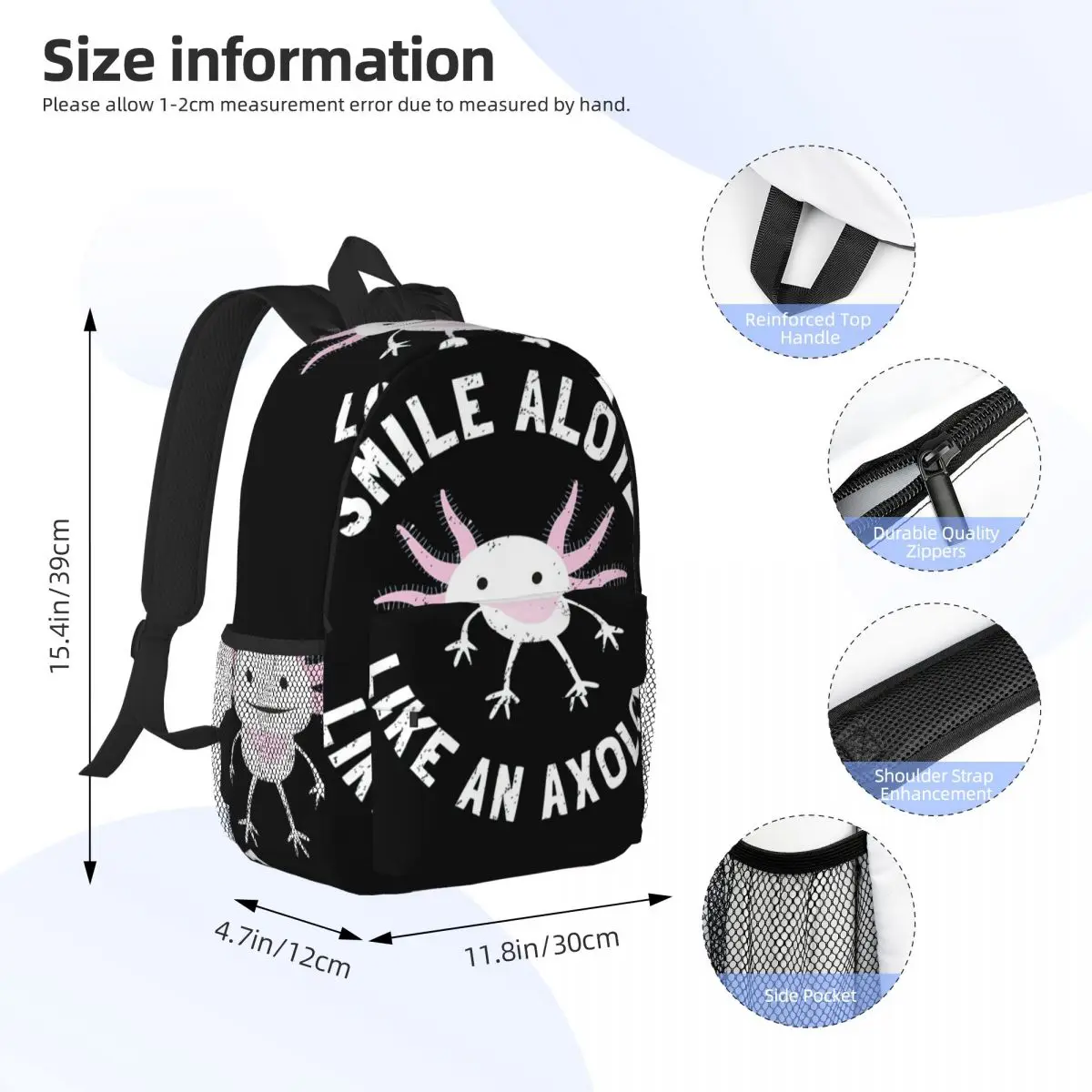 Smile Alotl Like An Axolotl-mochila escolar para adolescentes, bolso de hombro de gran capacidad, a la moda, para estudiantes