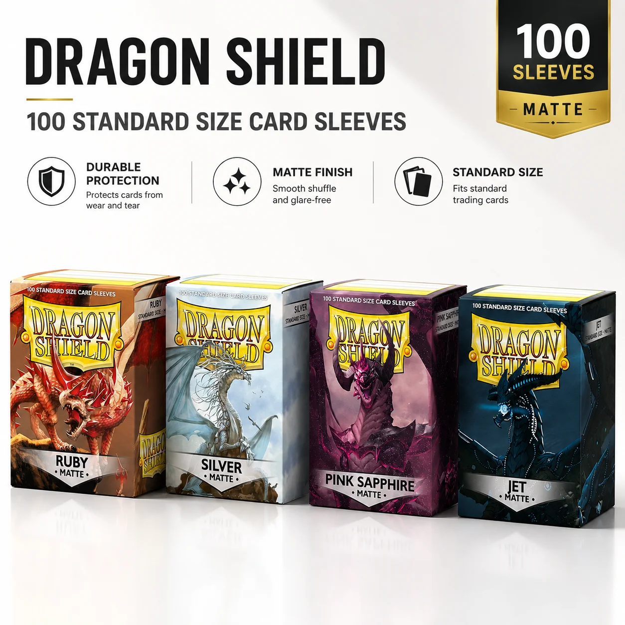 100 CT Standard Size Dragon Shield JET/SLIVER/RUBY/PINK SAPPHIRE Matte Card Sleeves for MGT/PTCG Smooth Tough Toy Board Games