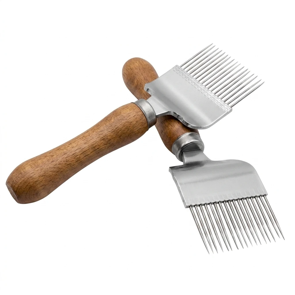 Stainless Steel Uncapping Fork for Beehive Maintenance Professional Beekeepers Apiary Tool Wood Handle Honey Scraper Durable