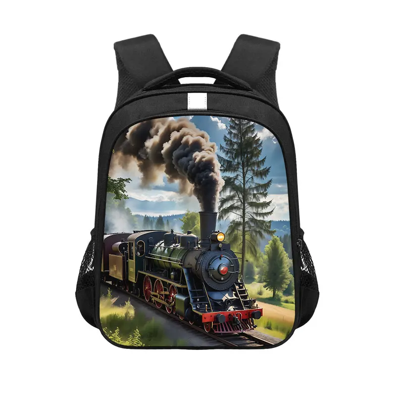 Mochila con estampado de locomotora de vapor para niños, bolsas escolares de gran capacidad, bolsa de jardín de infantes con rayas reflectantes, regalo