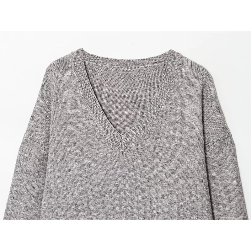 جديد سترة المرأة خريف 2025 موضة مطاطا محبوك فضفاض الخامس الرقبة أنيقة الدافئة الخريف المرأة سترة الشباب البلوز #4