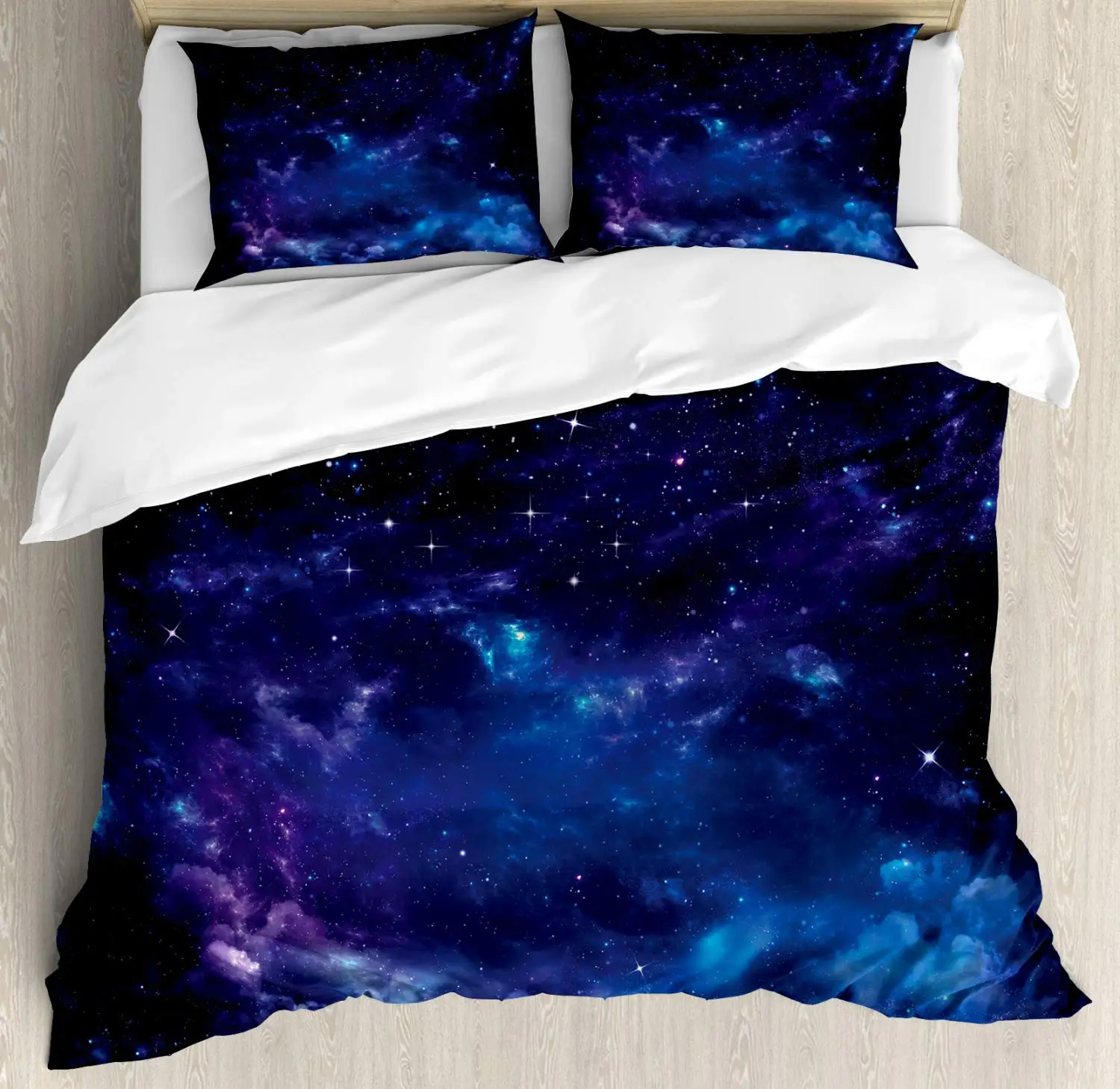 Galaxy Theme Blue Purple Design Duvet Cover Full Size for Girls Boys Teens Kids Gifts Starry Dream Sky Bedding Set Room Decor