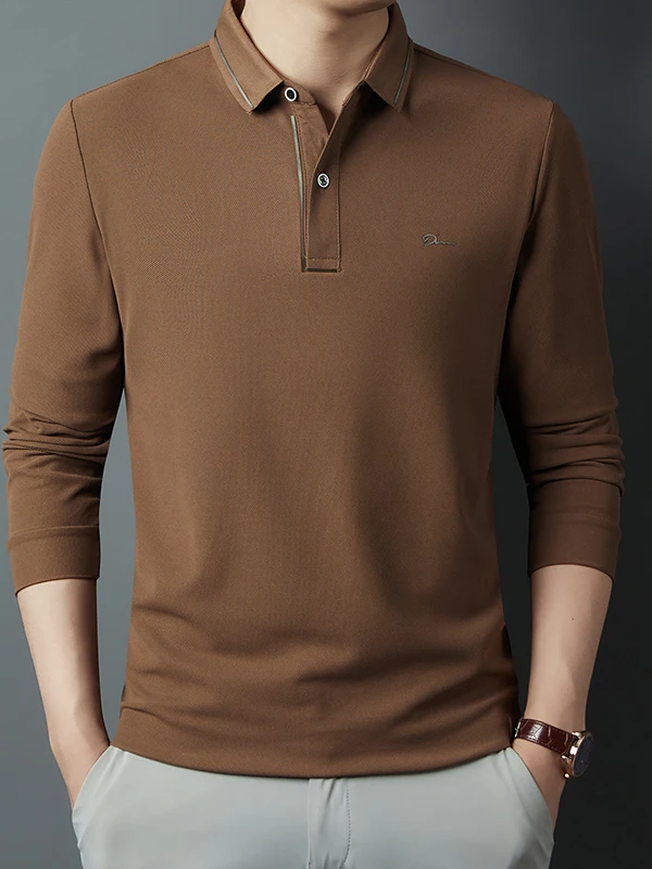 

Новая мужская футболка из ледяного шелка с длинным рукавом, повседневная, свободного кроя, с отложным воротником, молодежная, модная, из полиэстера, весна-лето