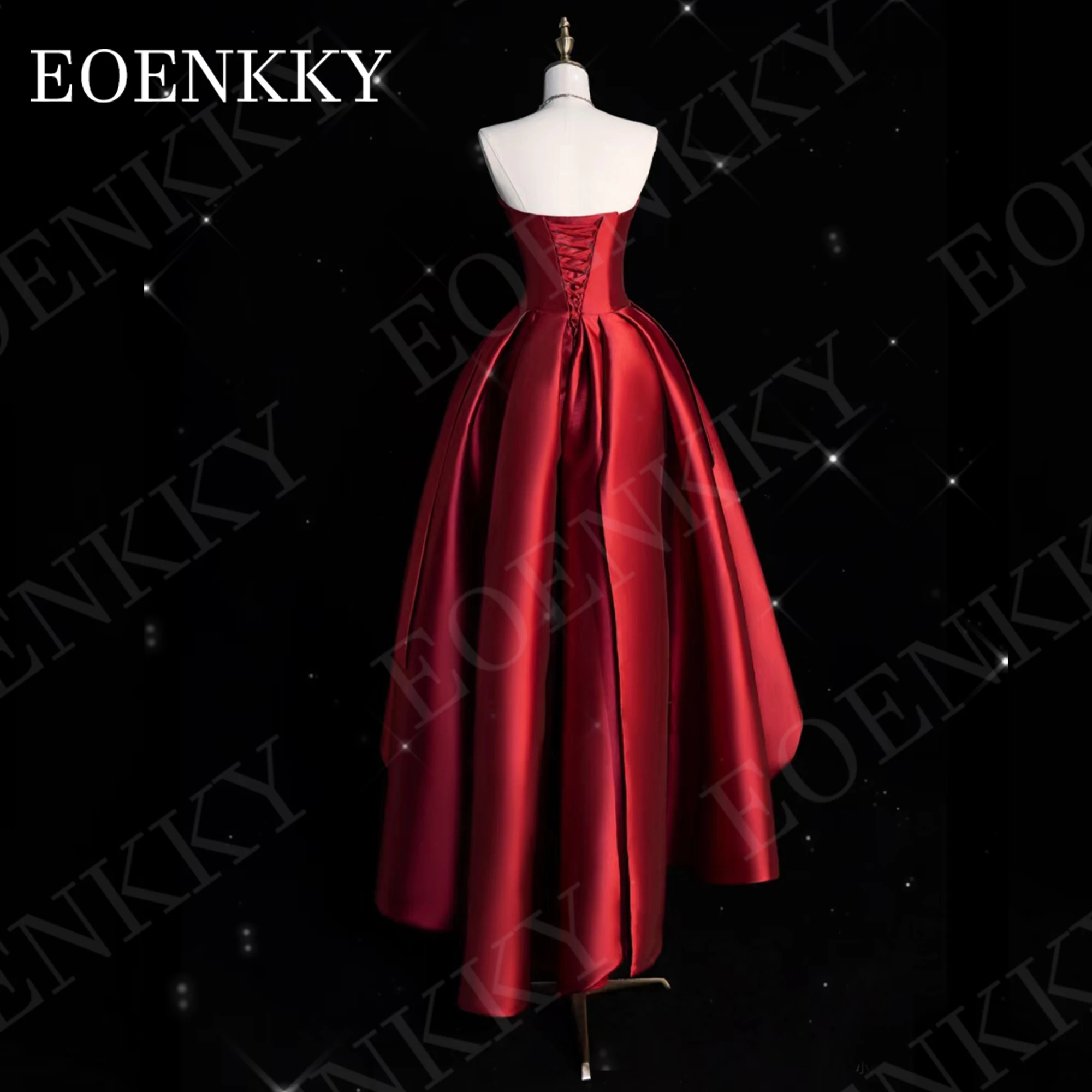فساتين حفلة موسيقية بدون حمالةمن eoenky من الساتان السهرة أنيقة فستان حفلات زفاف منخفض للغاية بورجوندي بدون أكمام فساتين حفل حفل 2025 مساء الساتين أنيقة عالية منخفضة فستان حفل الزفاف بورغوندي مخصصة بلا أكمام