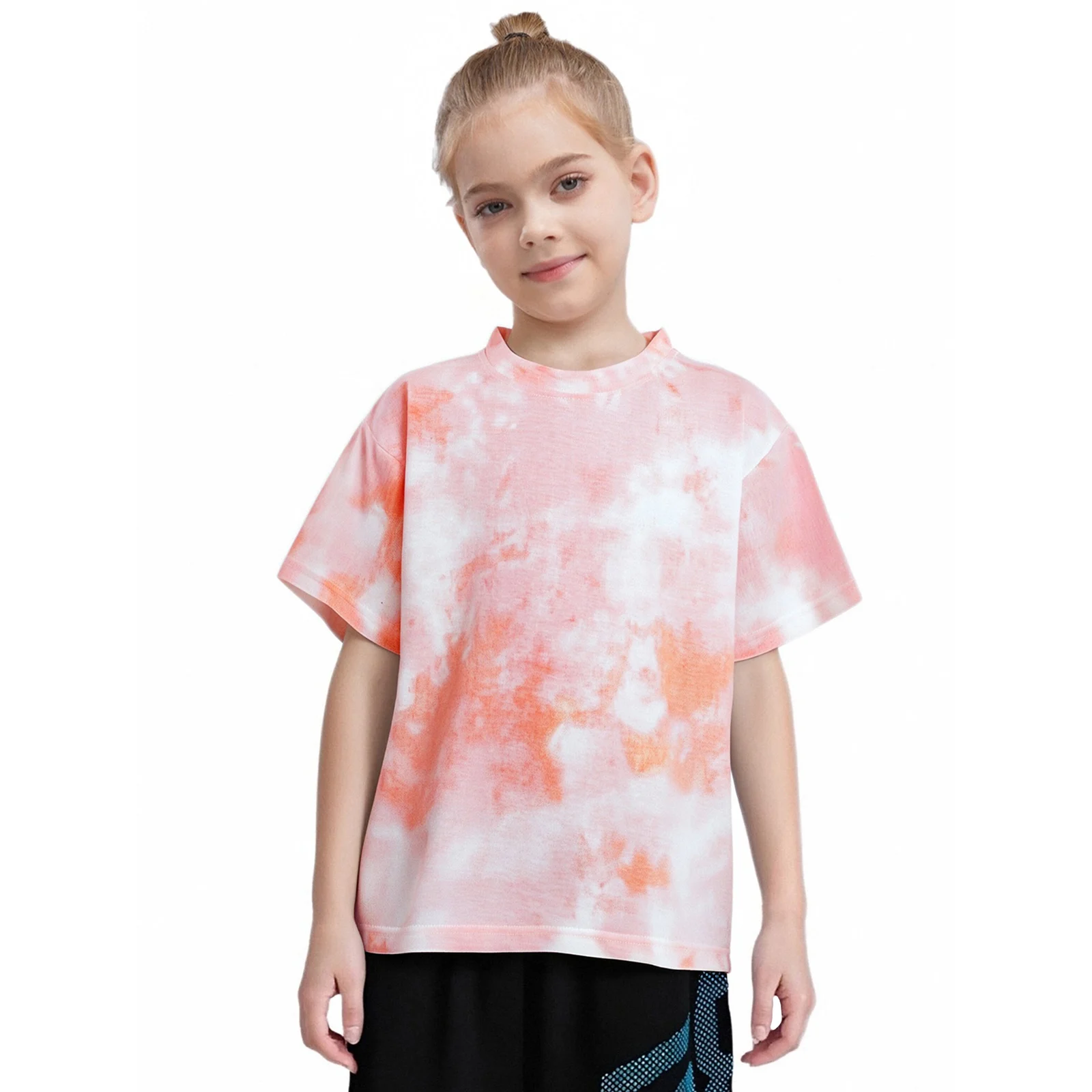 

Kids Girls Fashion Tie-Dye Cotton T-shirt Summer Round Neck Short Sleeve Tees Tops for Holiday Vacation Beach Casual Clothes