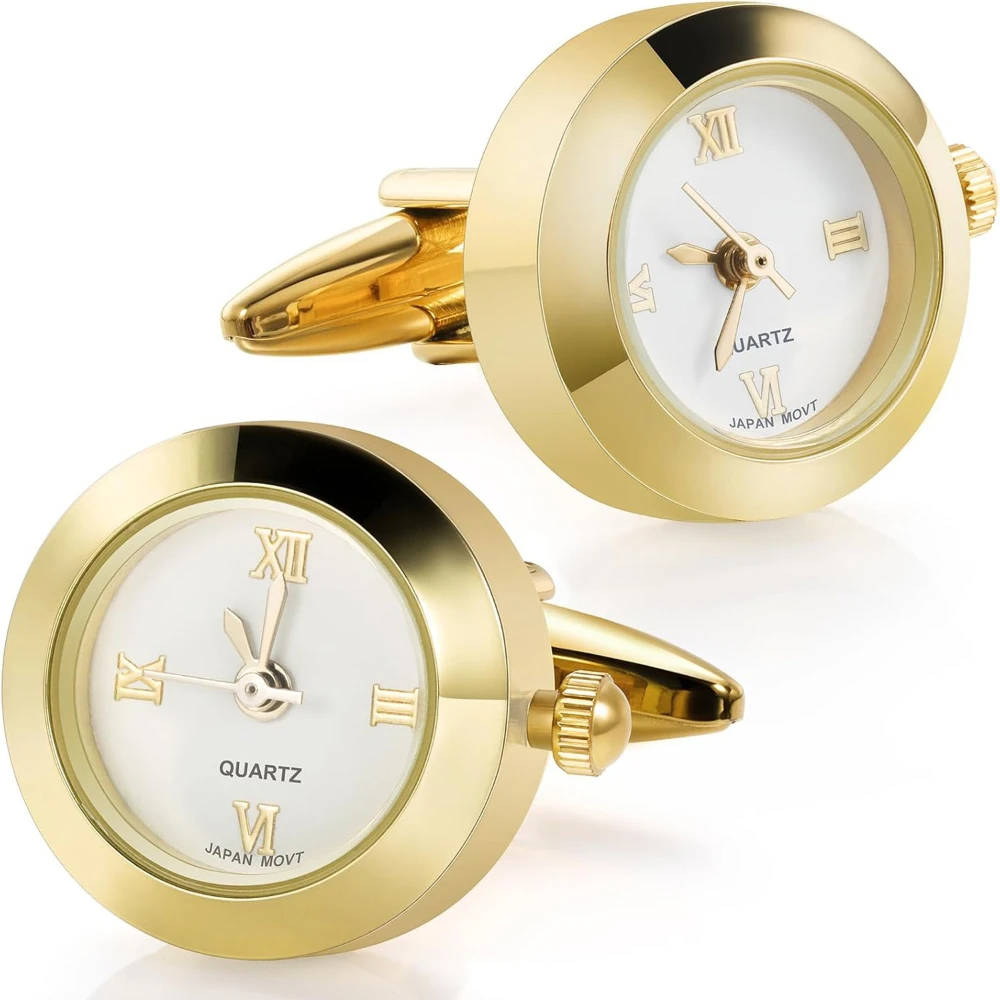 Fashion Men Clock Cufflinks Cuff-link Stainless Steel Roman Numerals Quartz Clock French Shirt Buttons Business Wedding Gifts