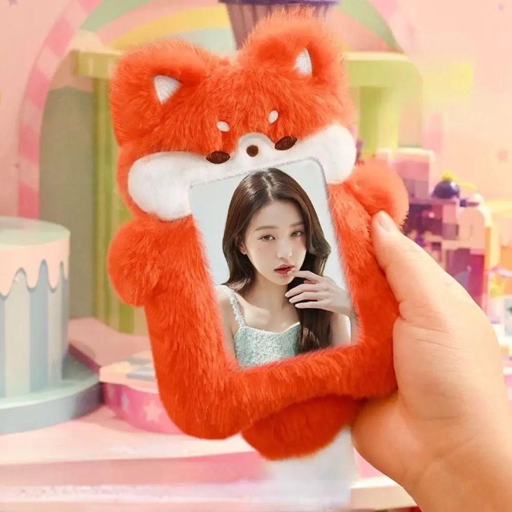 Cute Plush Photocard Case Cartoon Student Card Holder Fox Photocard Case Bag Keychain Idol Photos Protective Cover